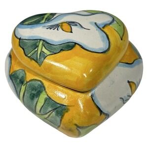 Mexican Talavera Pottery Heart Trinket Dish Hand Painted 4x2"